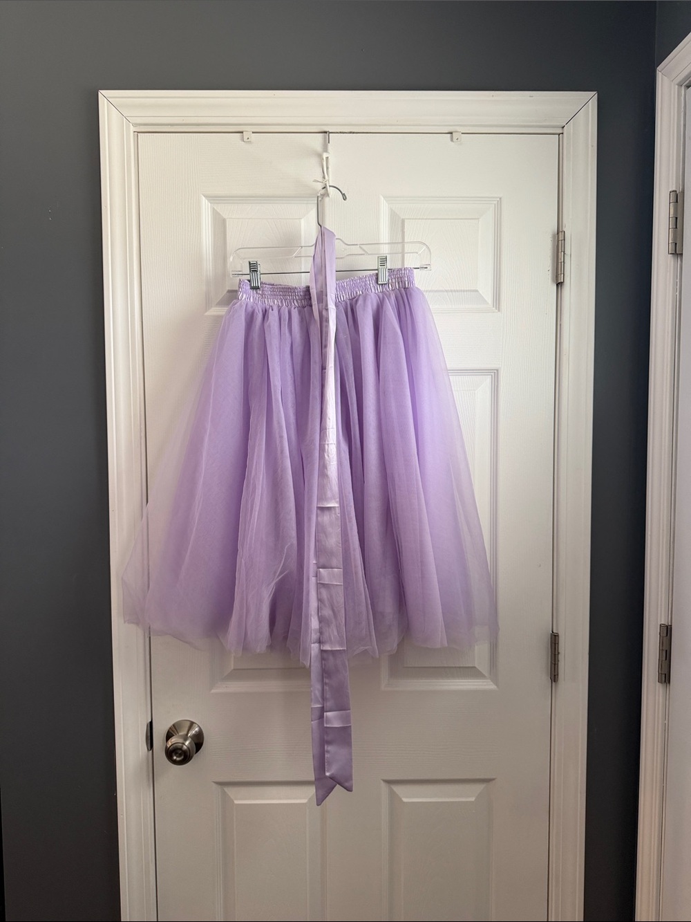 Lilac Tulle Midi Skirt with Satin Sash